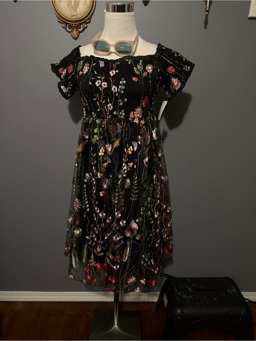 torrid Black Floral Embroidered Off-Shoulder Dress